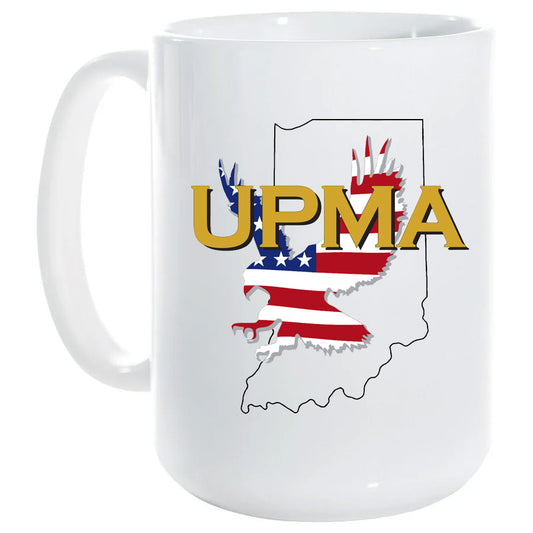 15 oz White Ceramic Mug UPMA INDIANA Logo