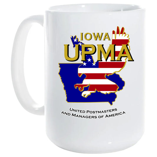15 oz White Ceramic Mug UPMA IOWA Logo