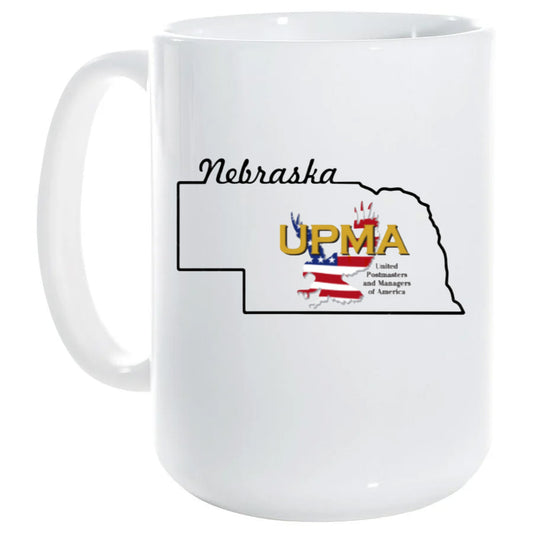 15 oz White Ceramic Mug UPMA NEBRASKA Logo