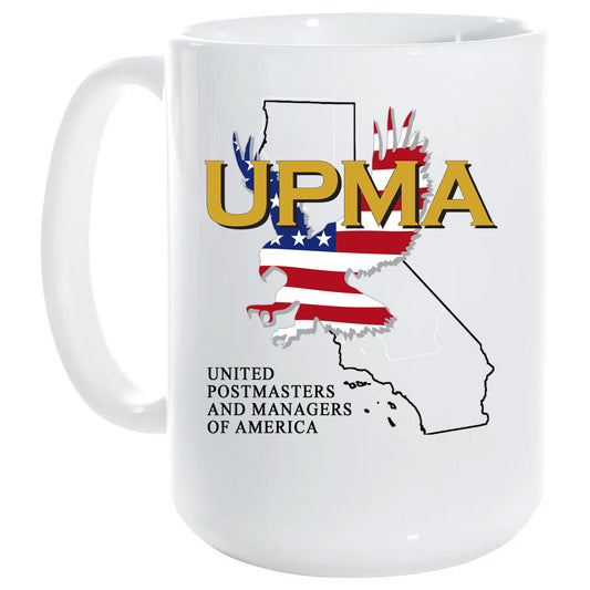 15 oz White Ceramic Mug UPMA CALIFORNIA Logo