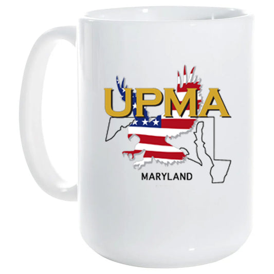 15 oz White Ceramic Mug UPMA MARYLAND Logo