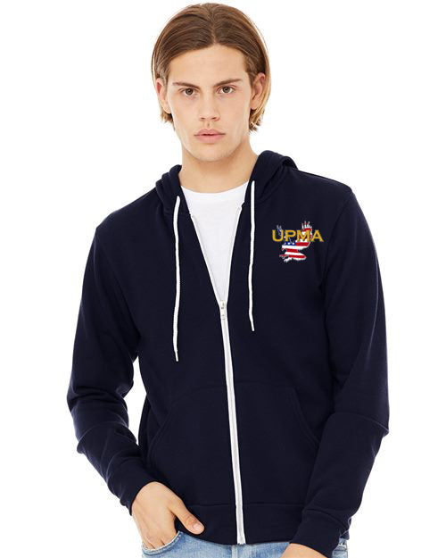 Embroidered NATIONAL Unisex Sponge Fleece Full-Zip Hoodie Sweatshirt