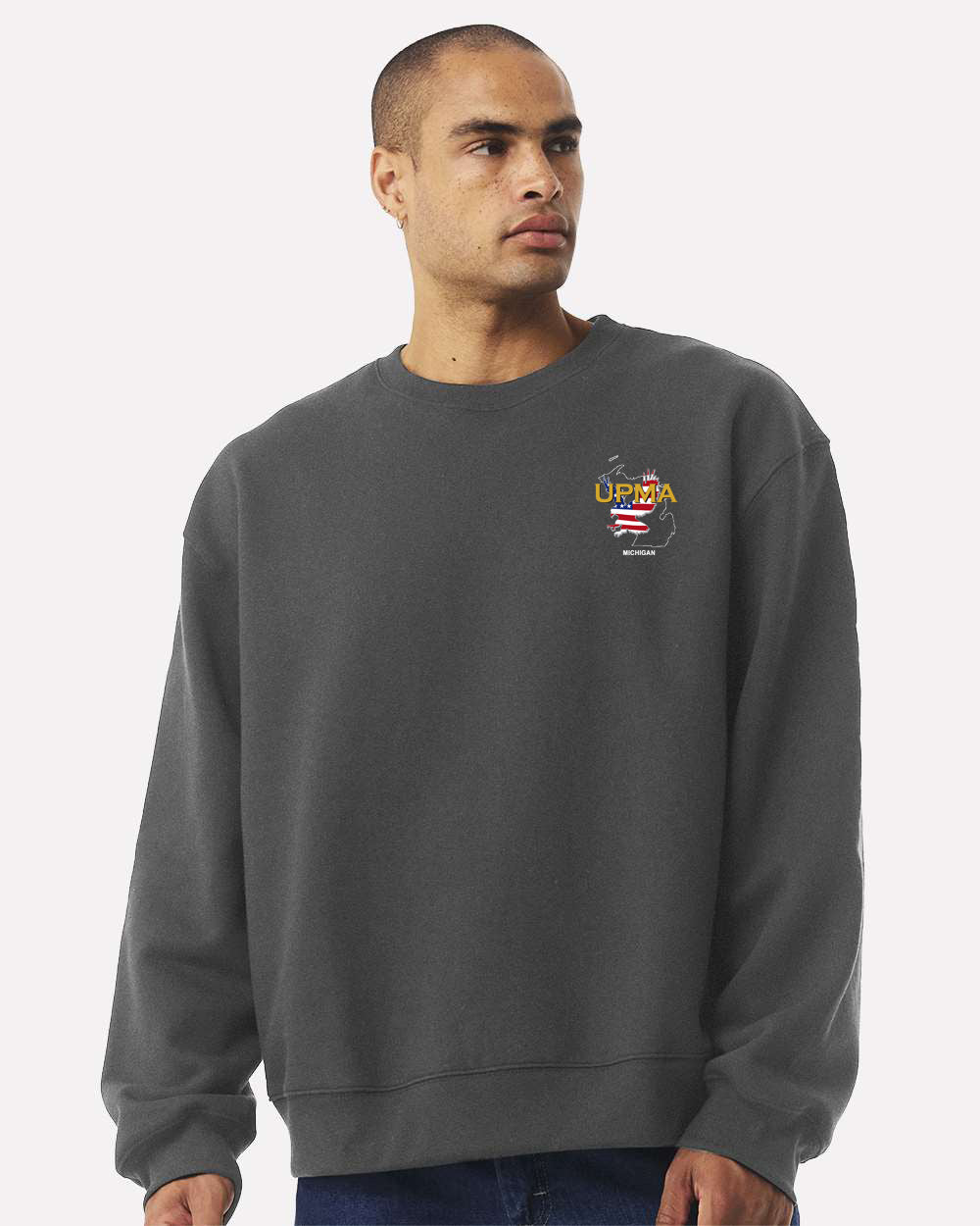 Embroidered MICHIGAN State Logo Unisex 10 oz. Heavyweight Crew Neck Sweatshirt