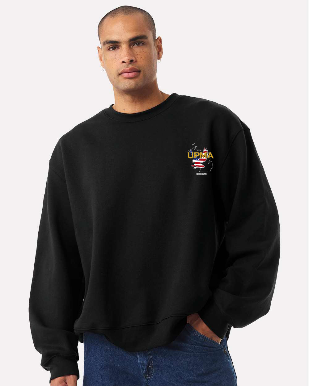 Embroidered MICHIGAN State Logo Unisex 10 oz. Heavyweight Crew Neck Sweatshirt