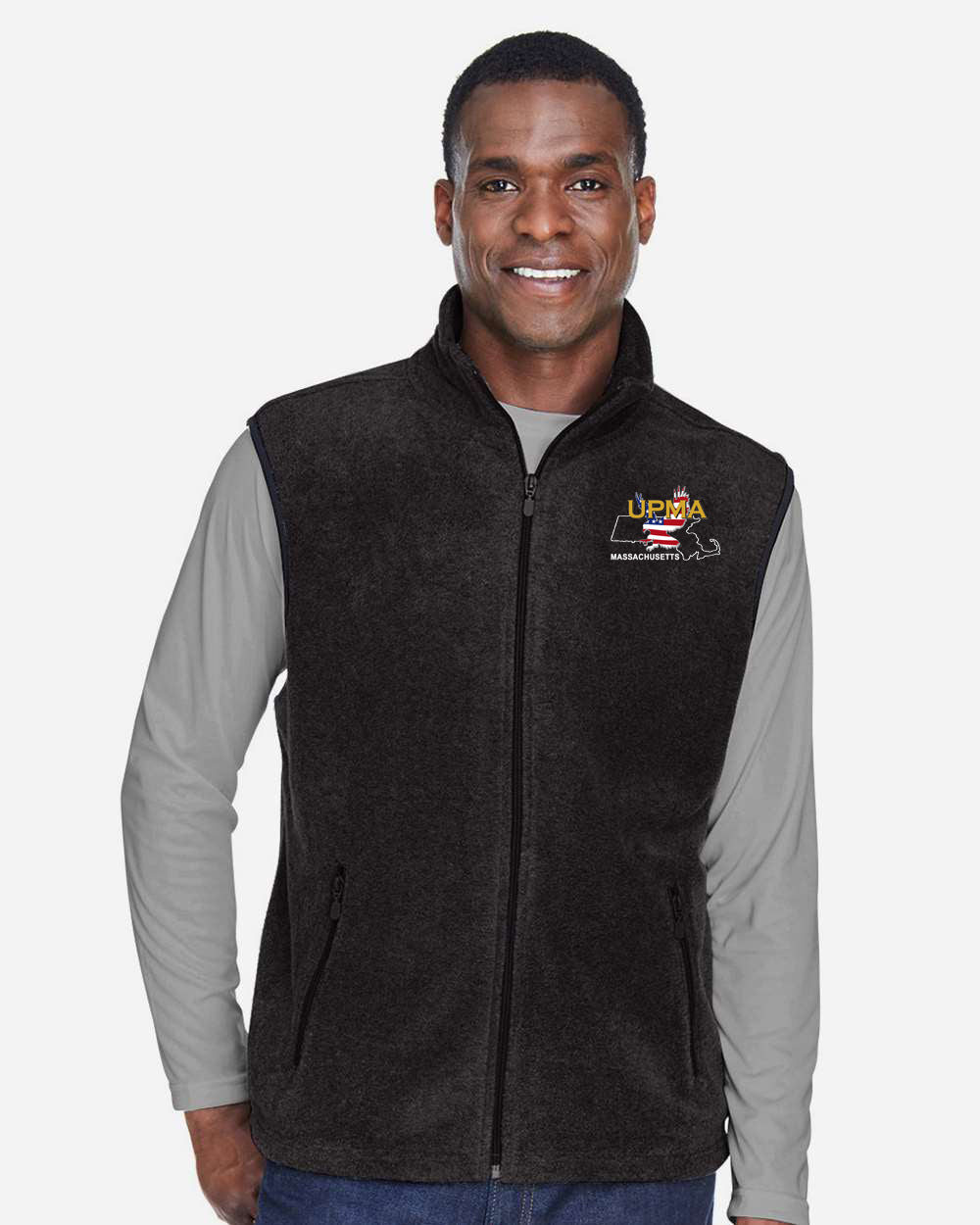 MASSACHUSETTS Embroidered Unisex Fleece Full-Zip Vest