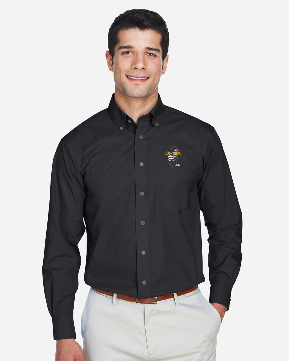 NEW JERSEY Logo Embroidered Men's Crown Collection® Broadcloth Woven Dress Shirt