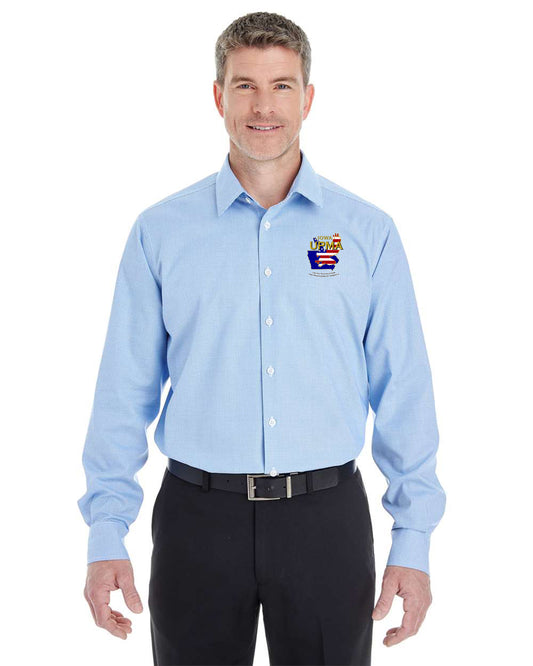 IOWA Logo Embroidered Men's Crown Collection® Broadcloth Woven Dress Shirt