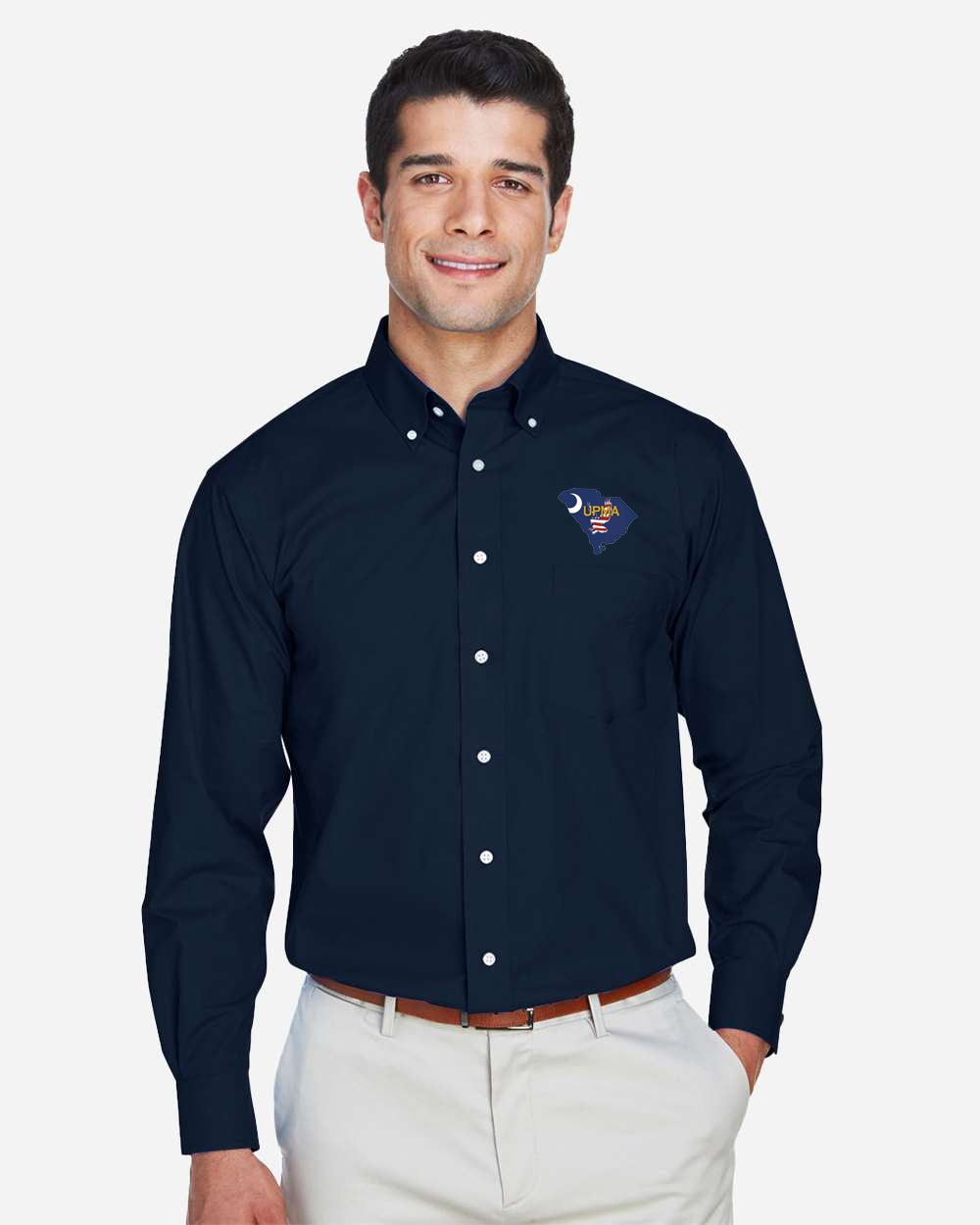 SOUTH CAROLINA Logo Embroidered Men's Crown Collection® Broadcloth Woven Dress Shirt