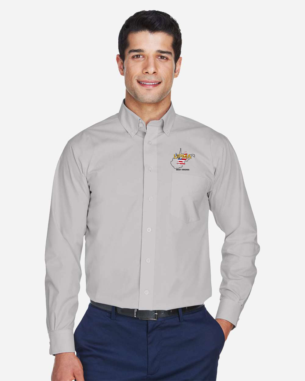 WEST VIRGINIA Logo Embroidered Men's Crown Collection® Broadcloth Woven Dress Shirt