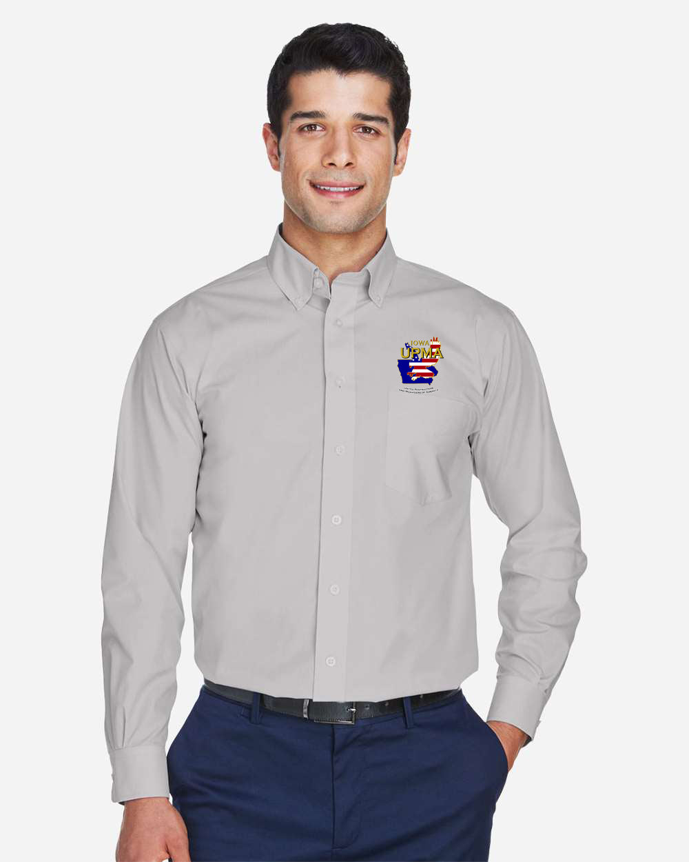 IOWA Logo Embroidered Men's Crown Collection® Broadcloth Woven Dress Shirt