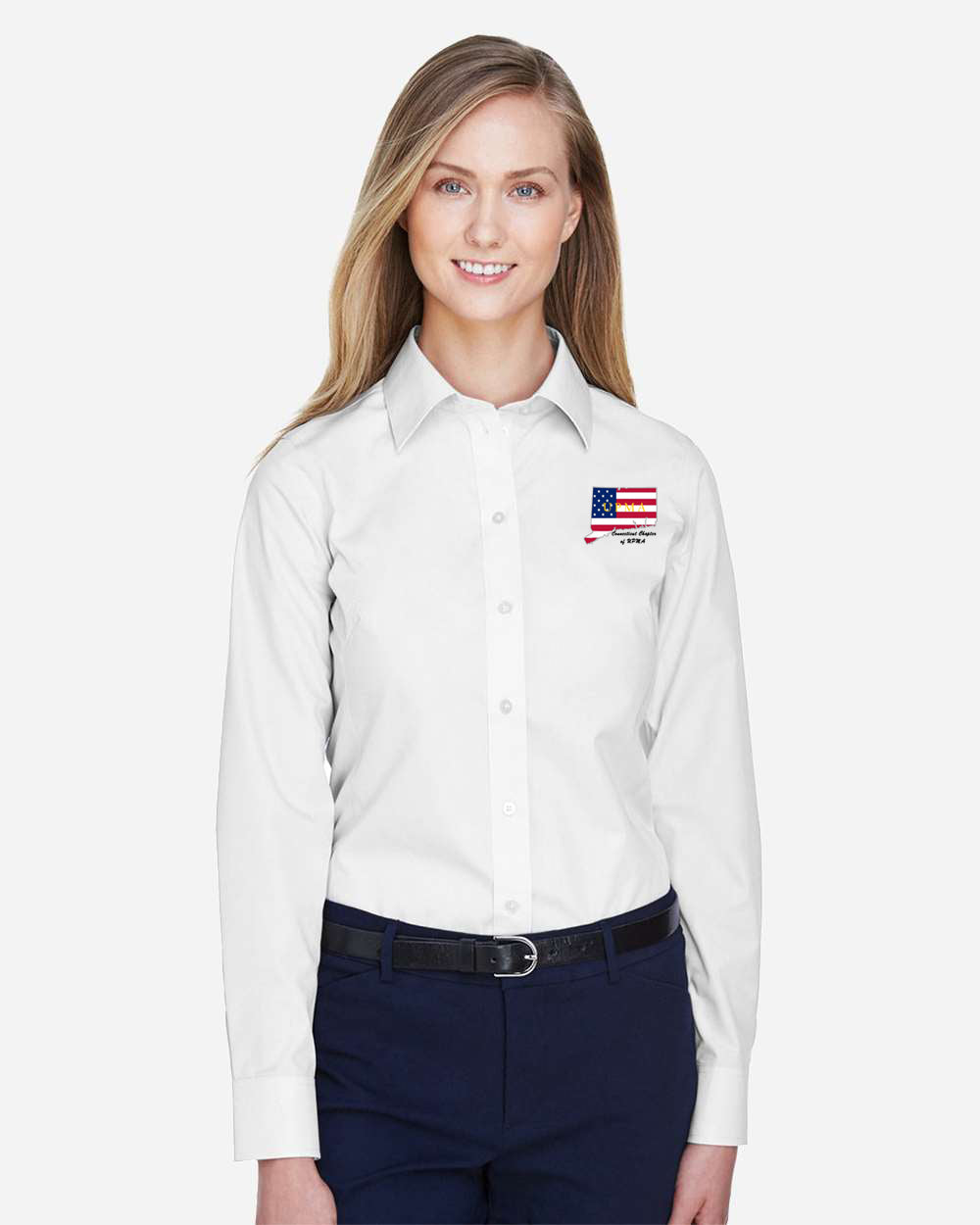 CONNECTICUT LOGO Embroidered Women's Crown Collection® Broadcloth Woven Dress Shirt