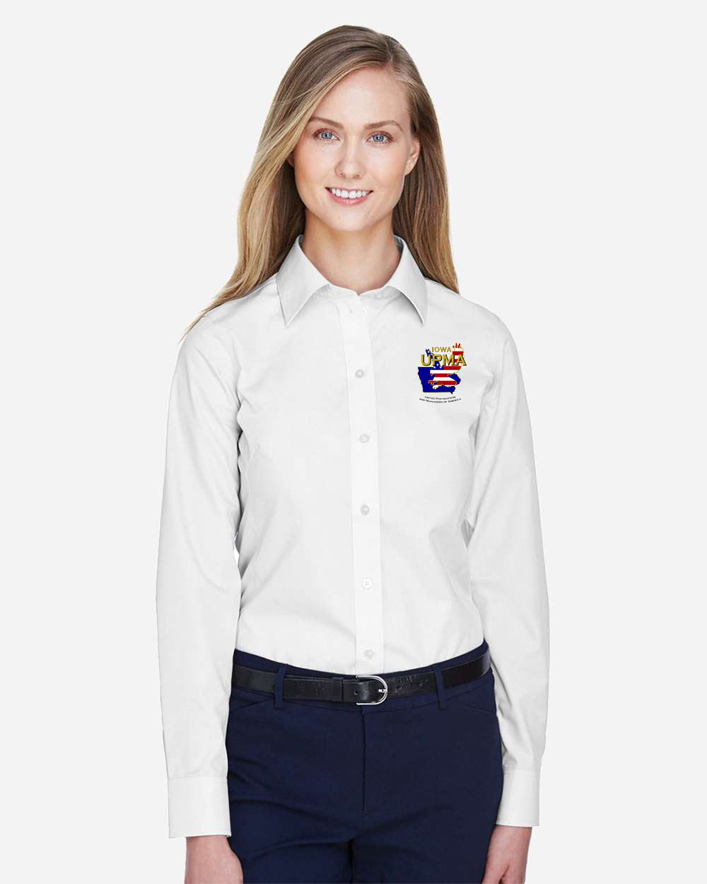 IOWA LOGO Embroidered Women's Crown Collection® Broadcloth Woven Dress Shirt