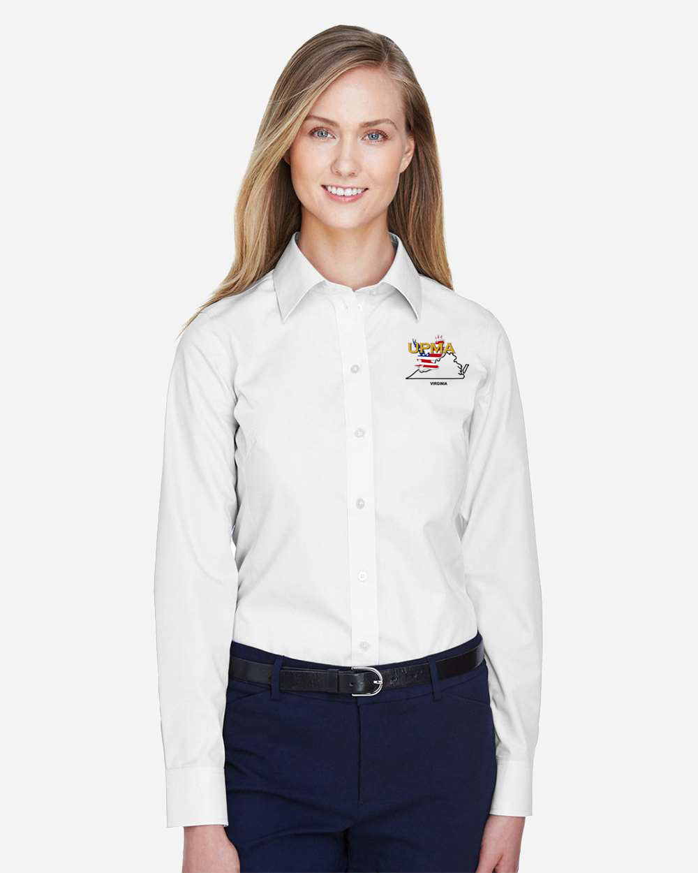 VIRGINIA Logo Embroidered Women's Crown Collection® Broadcloth Woven Dress Shirt