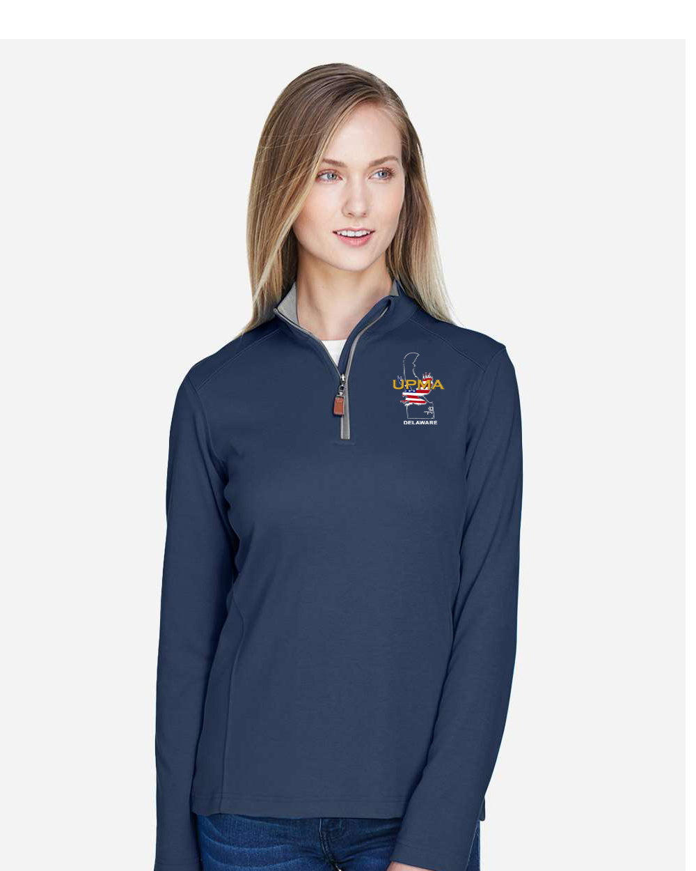 DELAWARE State Logo Ladies Embroidered Performance Quarter-Zip Pullover