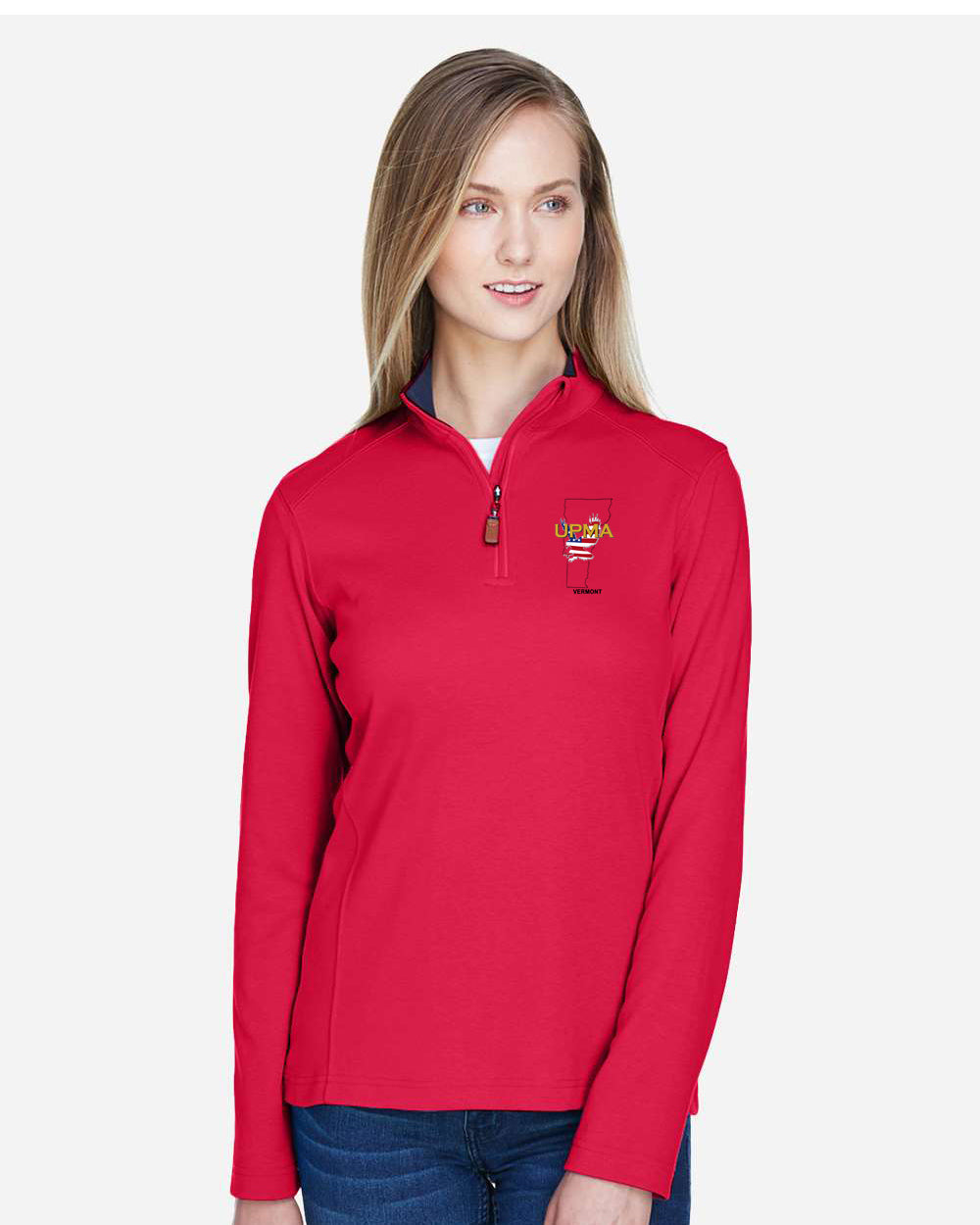 VERMONT State Logo Ladies Embroidered Performance Quarter-Zip Pullover