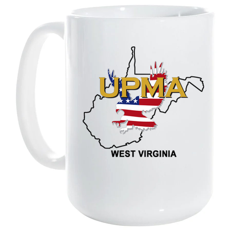 15 oz White Ceramic Mug  WEST VIRGINIA  State Logo