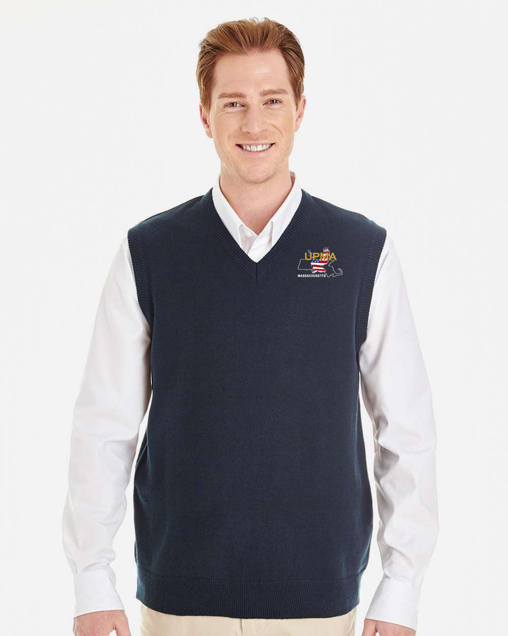 MASSACHUSETTS Embroidered Unisex Pilbloc™ V-Neck Sweater Vest