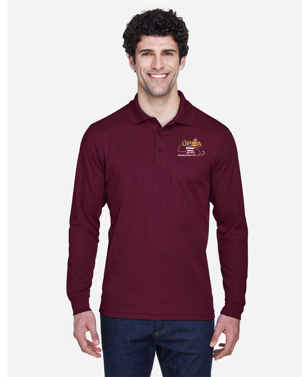 MASSACHUSETTES State Logo Long Sleeve  Performance Polo Embroidered)
