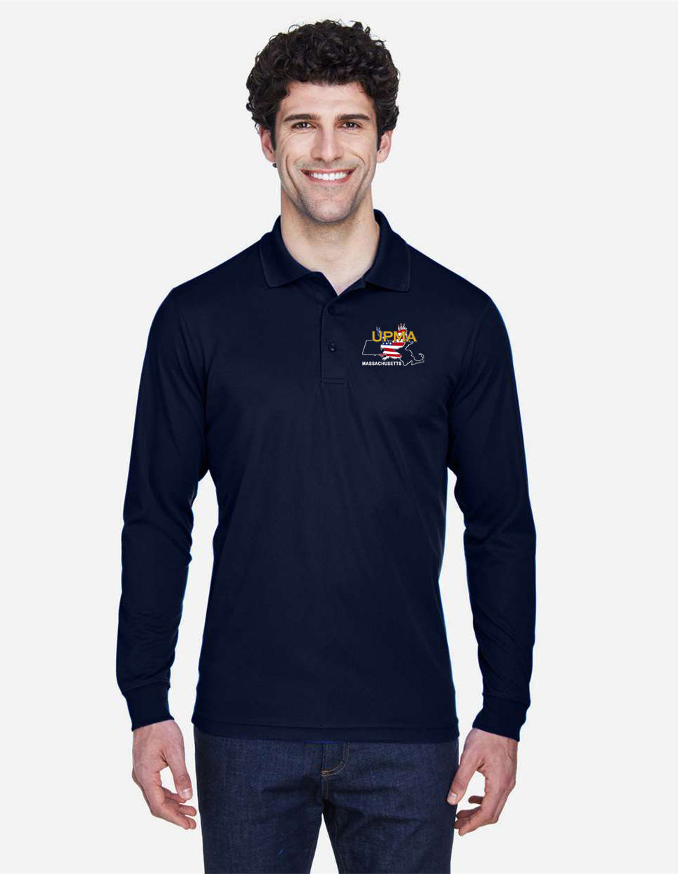MASSACHUSETTES State Logo Long Sleeve  Performance Polo Embroidered)