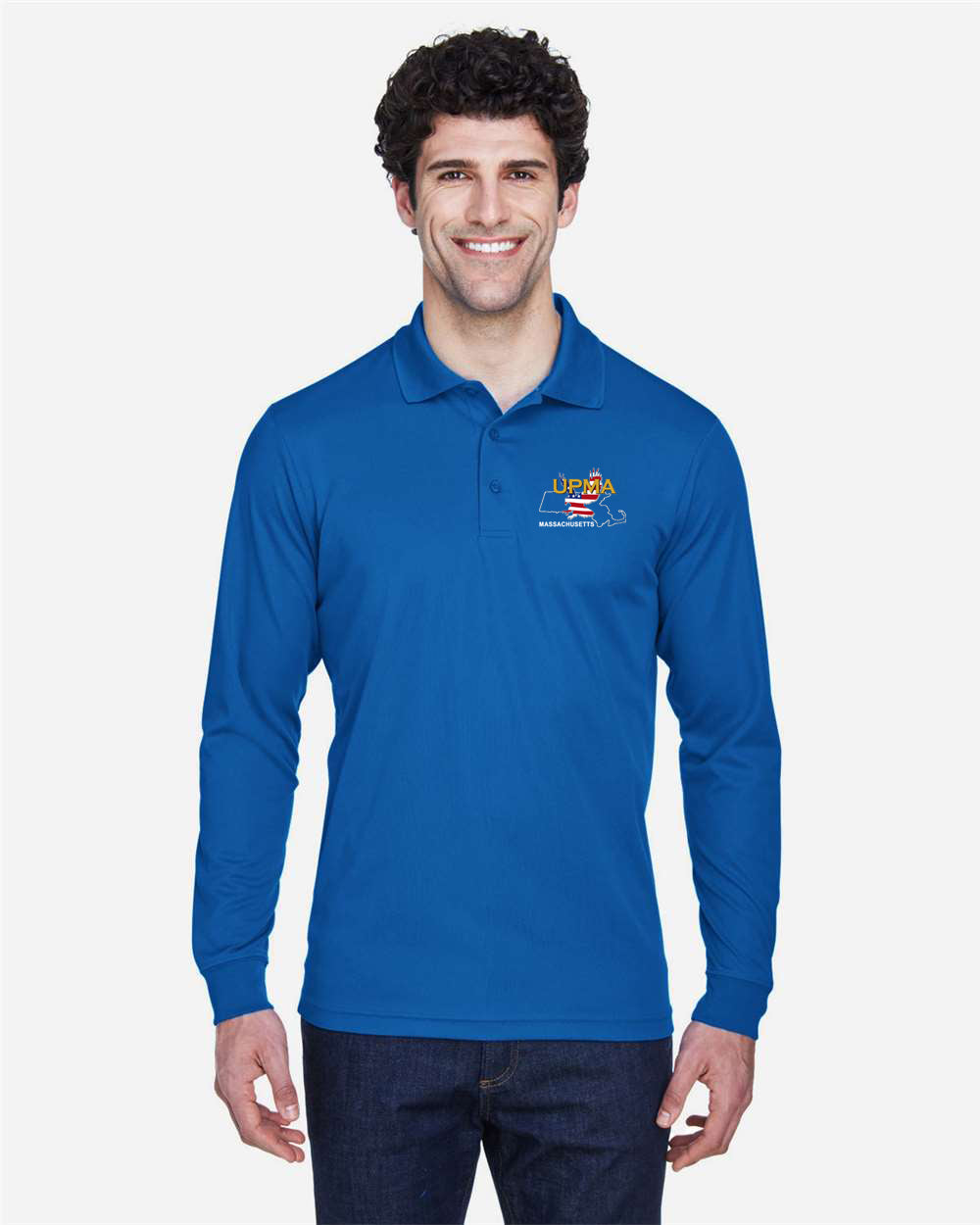 MASSACHUSETTES State Logo Long Sleeve  Performance Polo Embroidered)