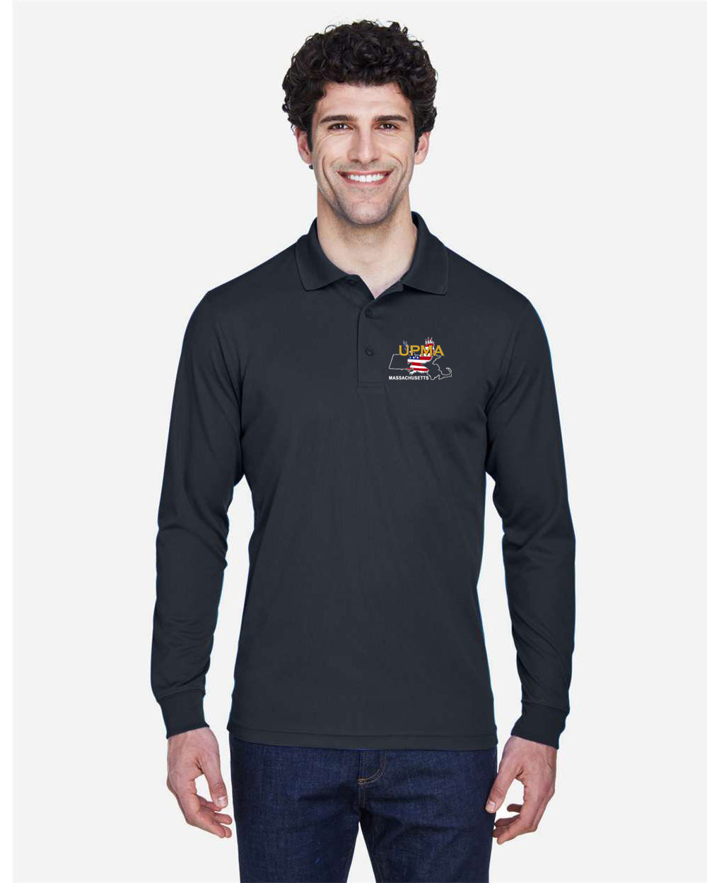 MASSACHUSETTES State Logo Long Sleeve  Performance Polo Embroidered)
