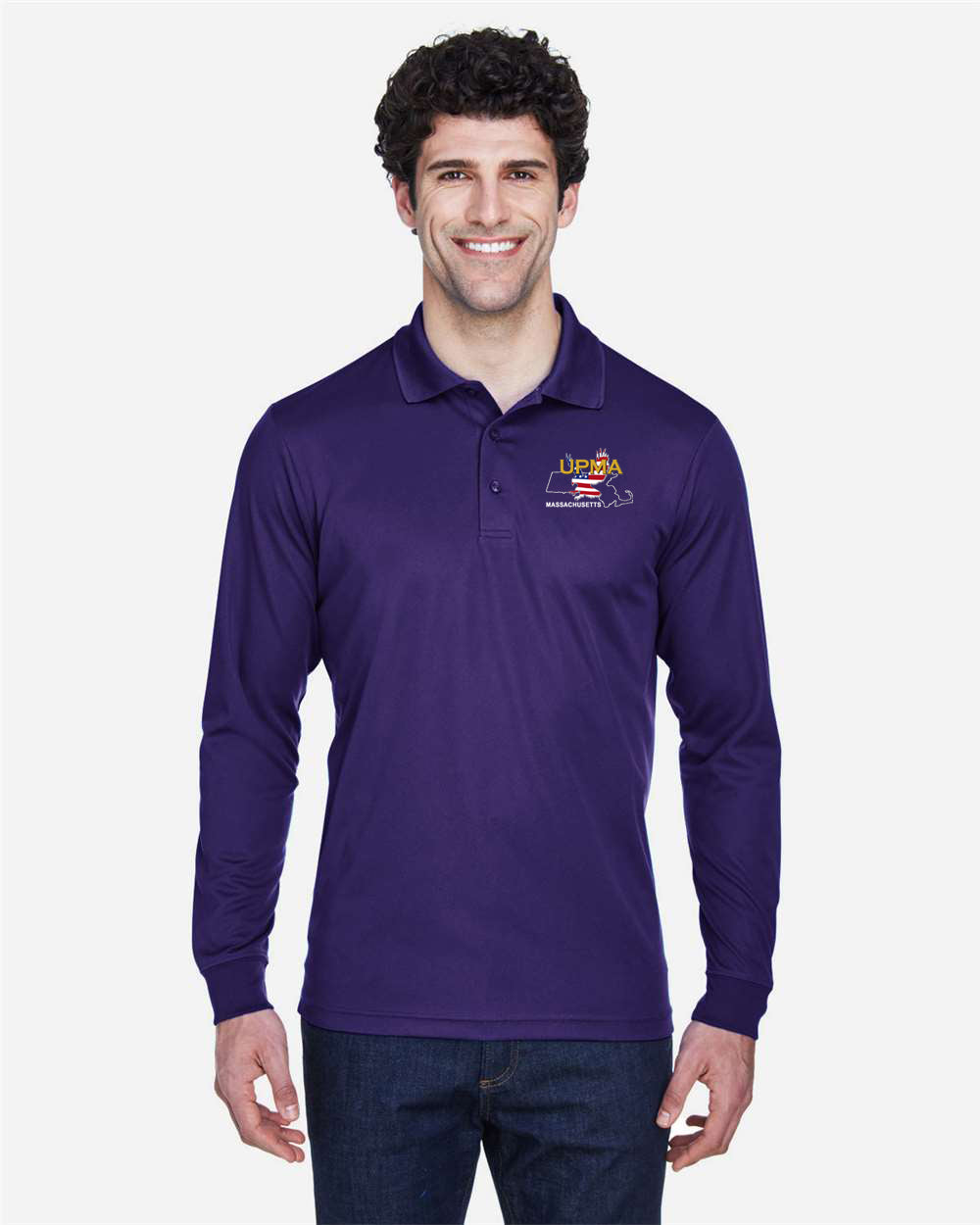 MASSACHUSETTES State Logo Long Sleeve  Performance Polo Embroidered)