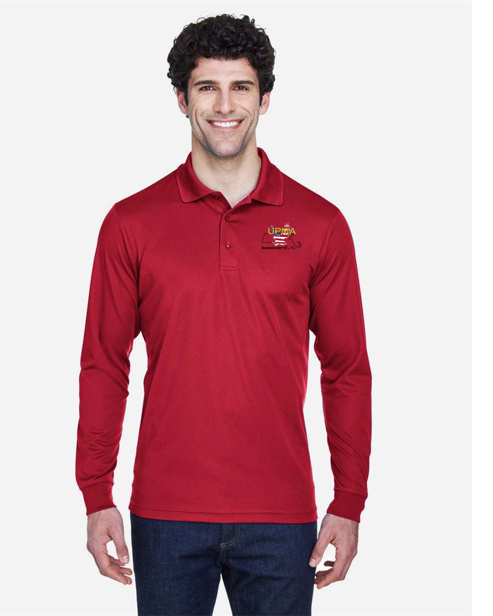 MASSACHUSETTES State Logo Long Sleeve  Performance Polo Embroidered)