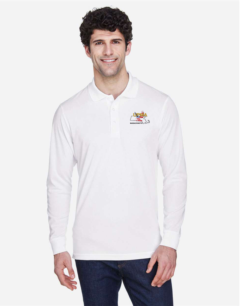 MASSACHUSETTES State Logo Long Sleeve  Performance Polo Embroidered)