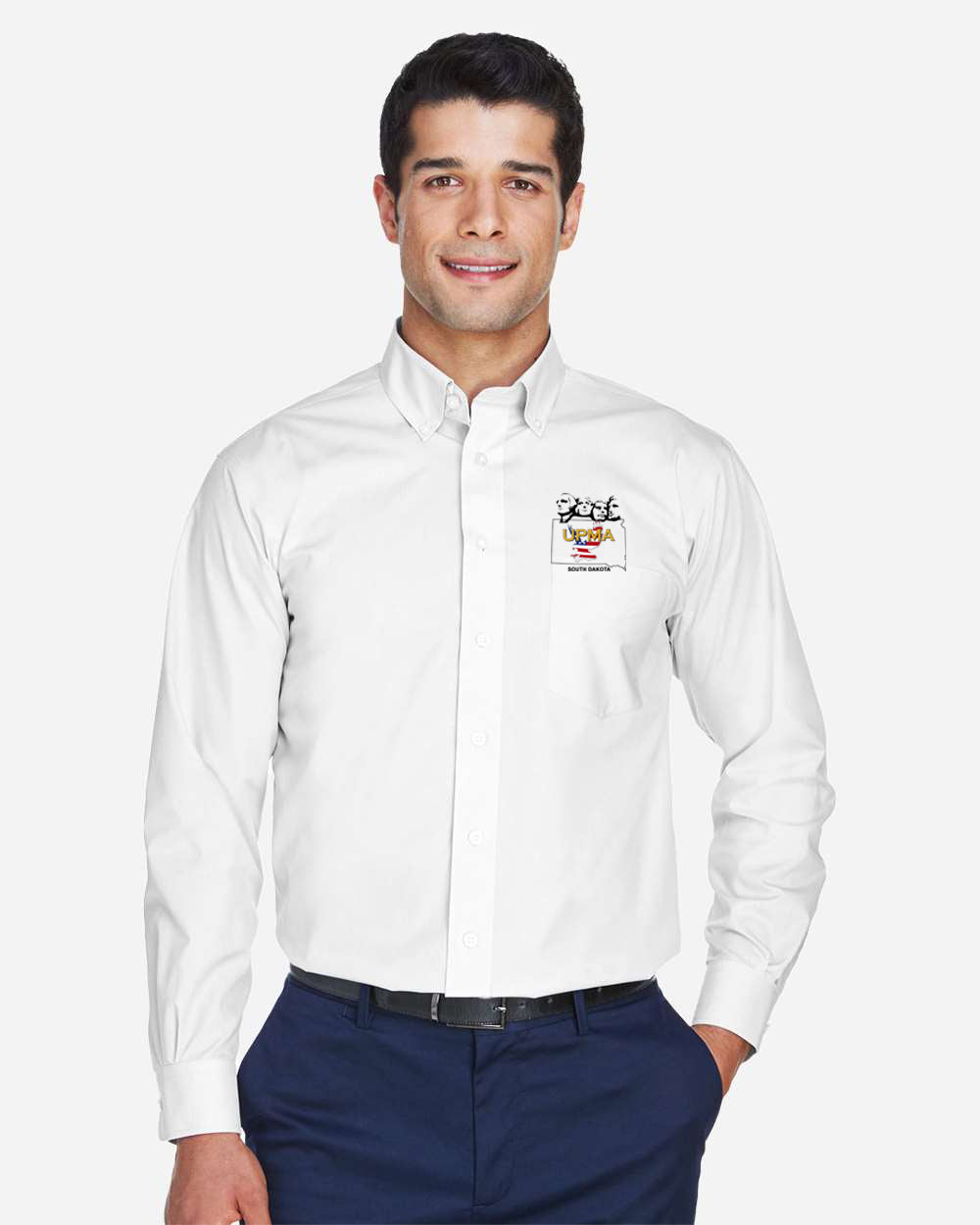 SOUTH DAKOTA Logo Embroidered Men's Crown Collection® Broadcloth Woven Dress Shirt