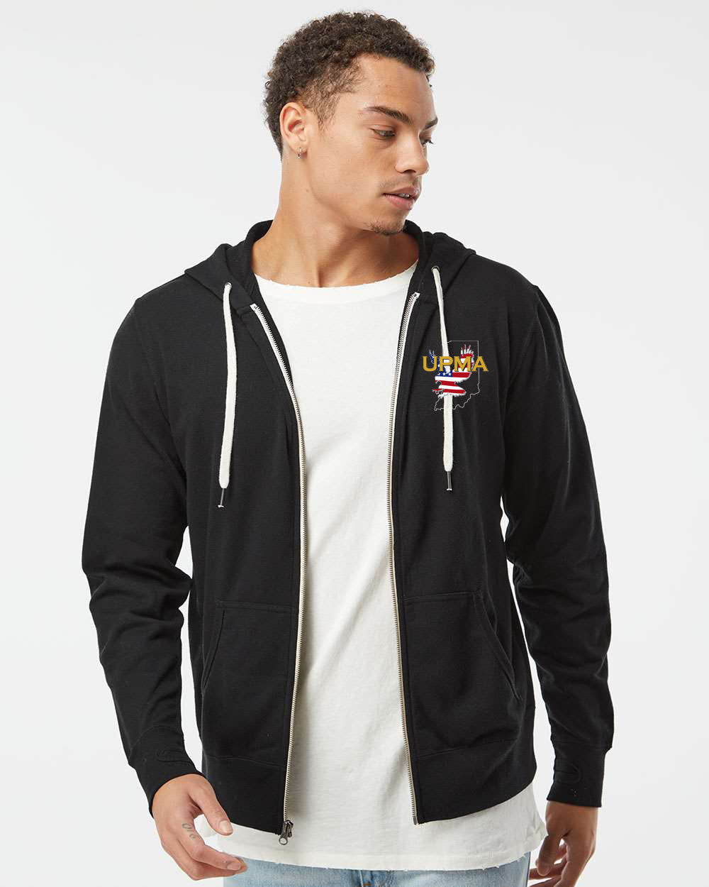 INDIANA Embroidered Heathered French Terry Full-Zip Hooded Sweatshirt
