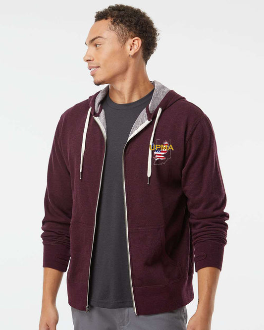 INDIANA Embroidered Heathered French Terry Full-Zip Hooded Sweatshirt