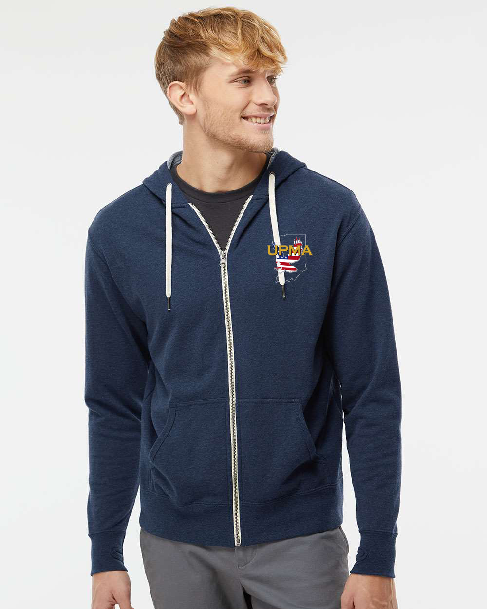 INDIANA Embroidered Heathered French Terry Full-Zip Hooded Sweatshirt