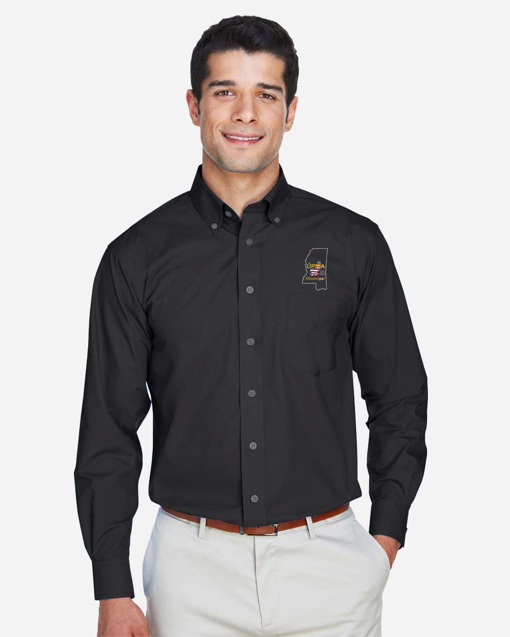 MISSISSIPPI  Logo Embroidered Men's Crown Collection® Broadcloth Woven Dress Shirt