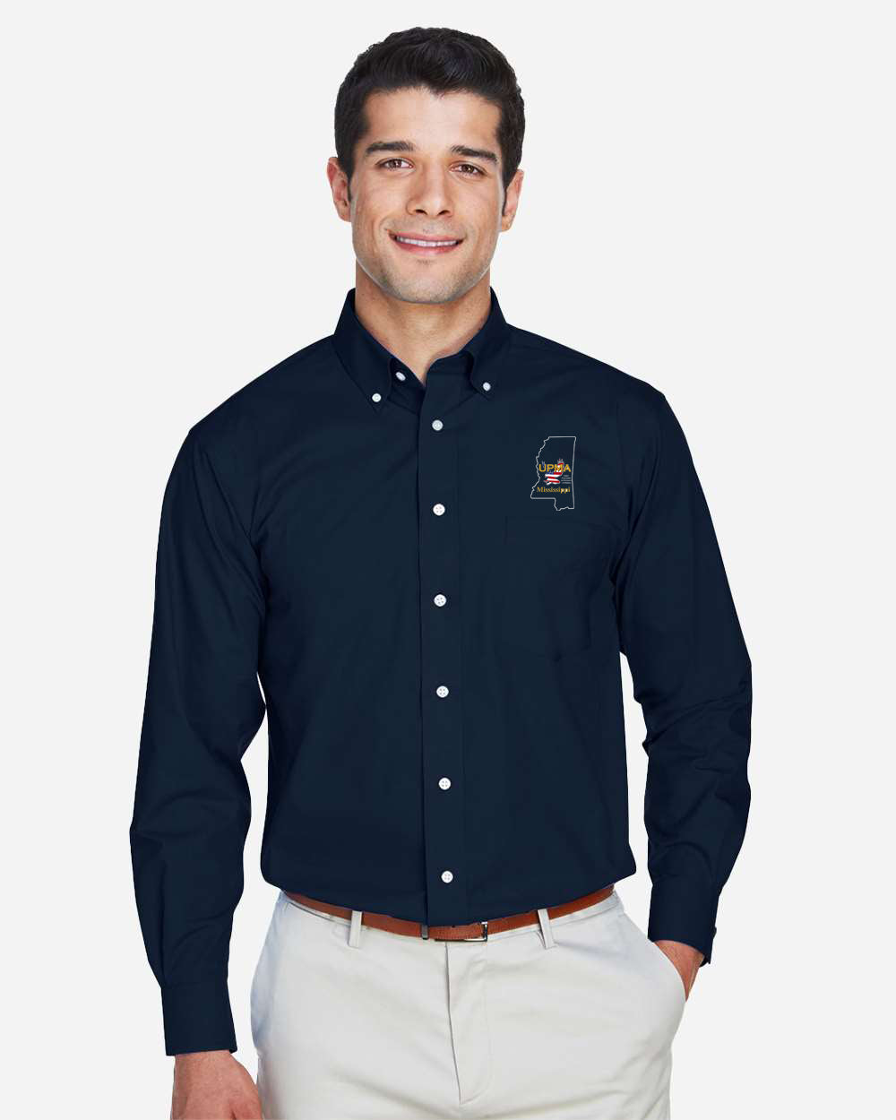 MISSISSIPPI  Logo Embroidered Men's Crown Collection® Broadcloth Woven Dress Shirt