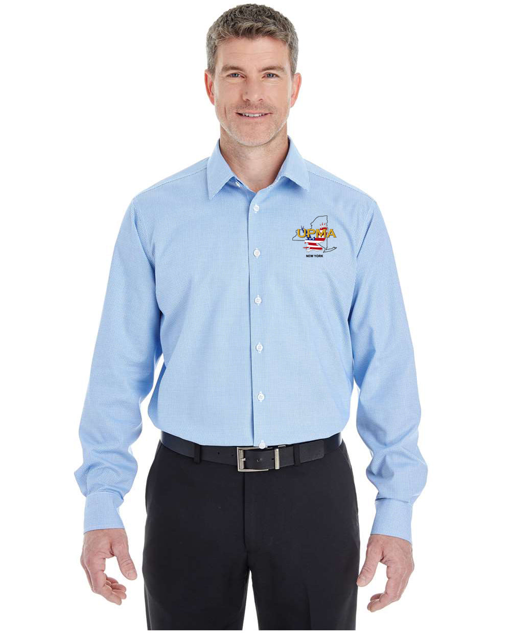 NEW YORK Logo Embroidered Men's Crown Collection® Broadcloth Woven Dress Shirt