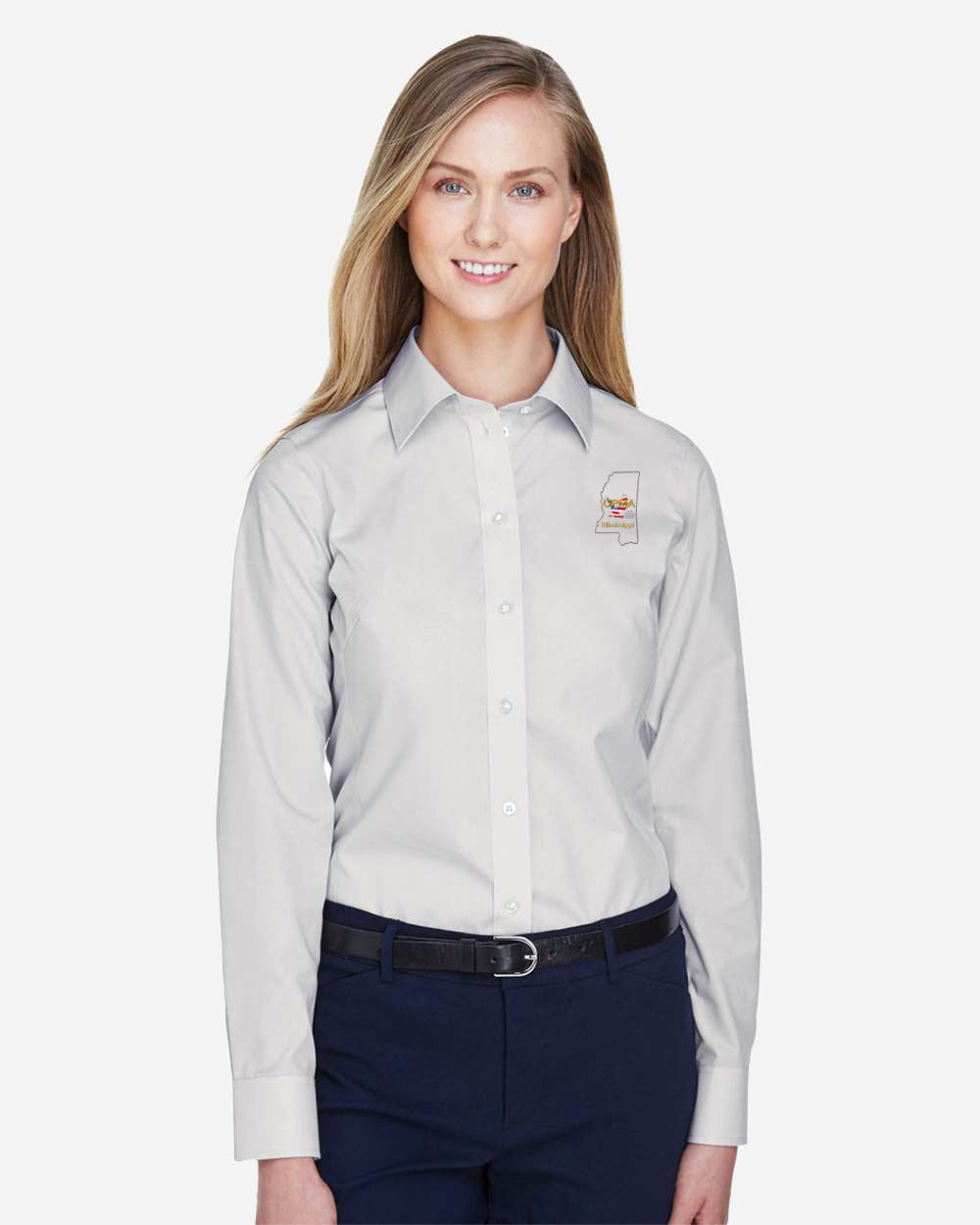 MISSISSIPPI Logo Embroidered Women's Crown Collection® Broadcloth Woven Dress Shirt