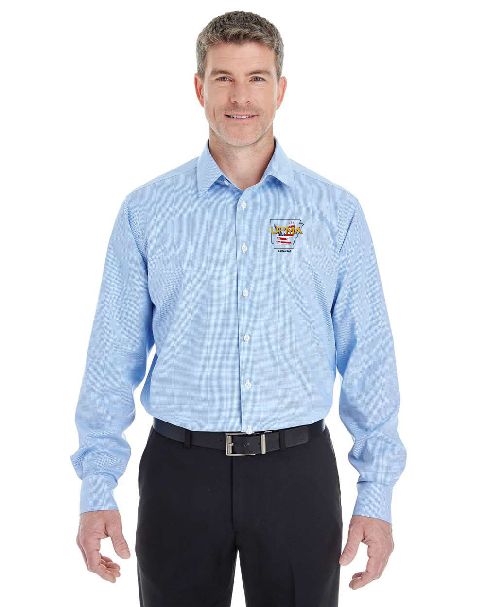 ARKANSAS Logo Embroidered Men's Crown Collection® Broadcloth Woven Dress Shirt