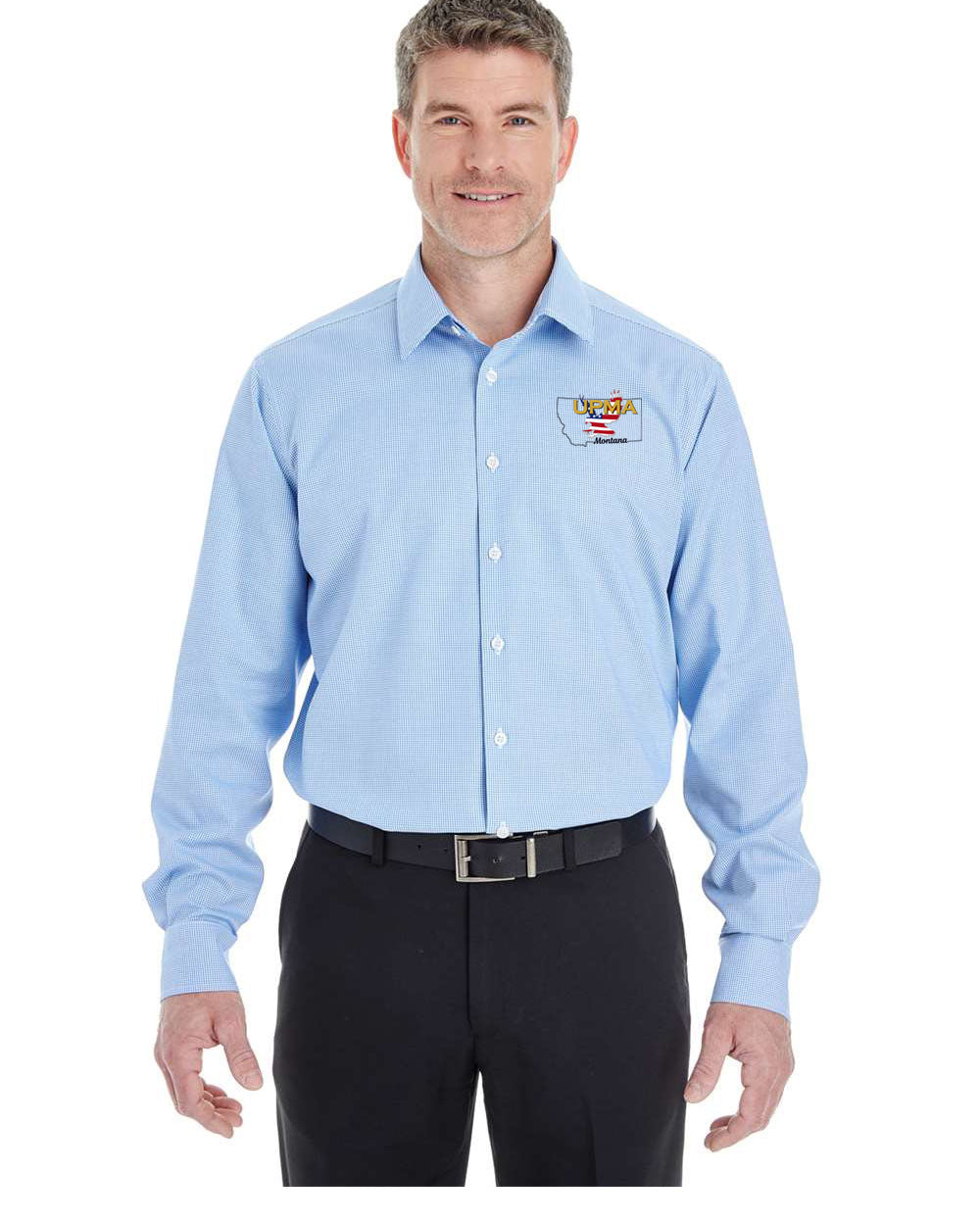 MONTANA Logo Embroidered Men's Crown Collection® Broadcloth Woven Dress Shirt