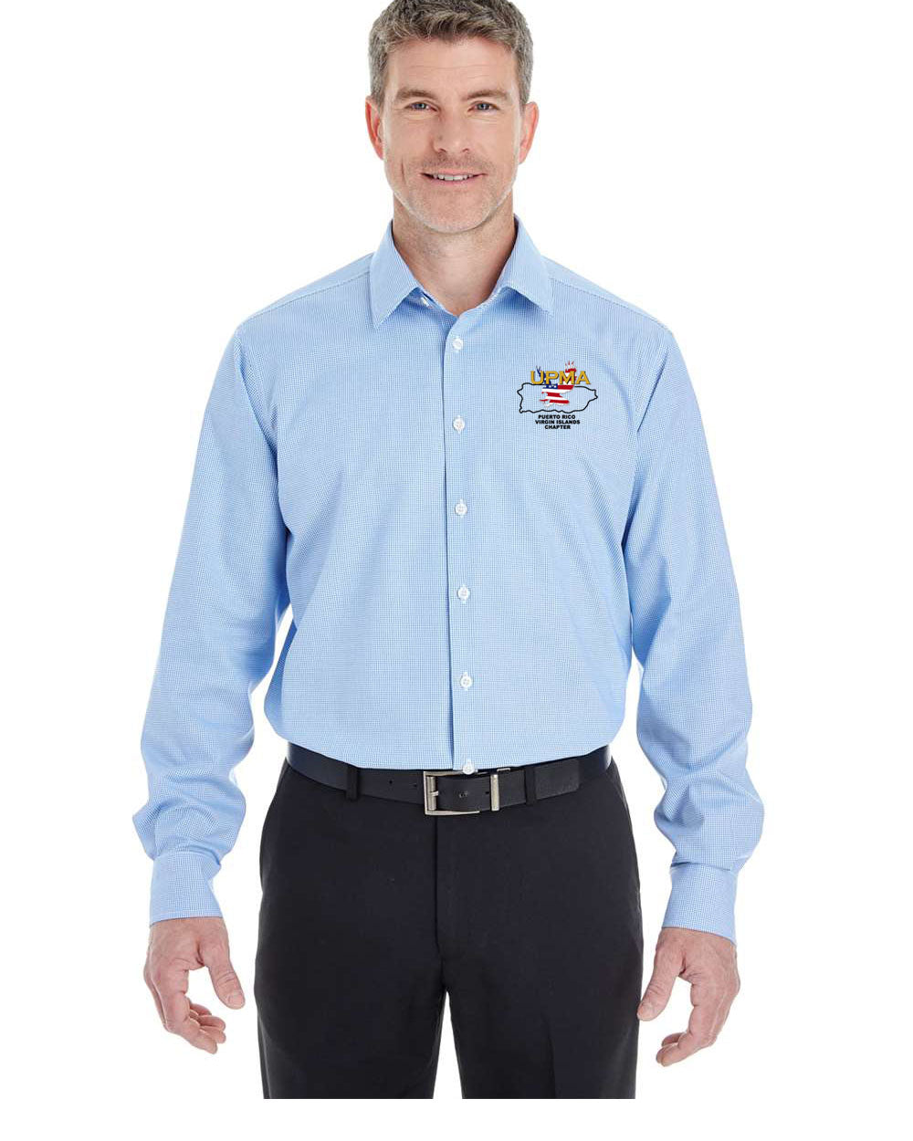PUERTO RICO VIRGIN ISLANDS Logo Embroidered Men's Crown Collection® Broadcloth Woven Dress Shirt