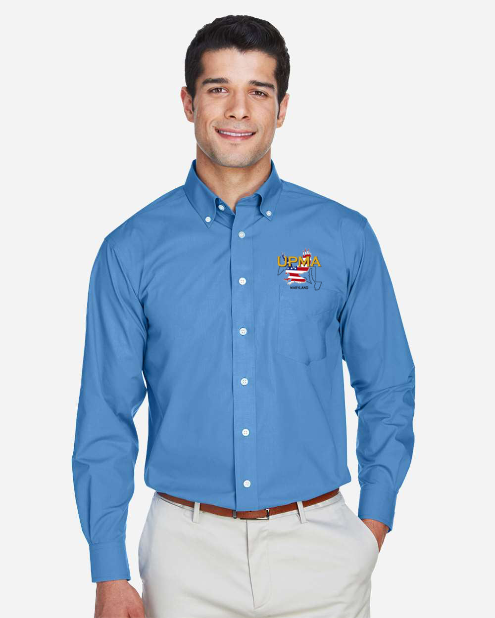 MARYLAND Logo Embroidered Men's Crown Collection® Broadcloth Woven Dress Shirt