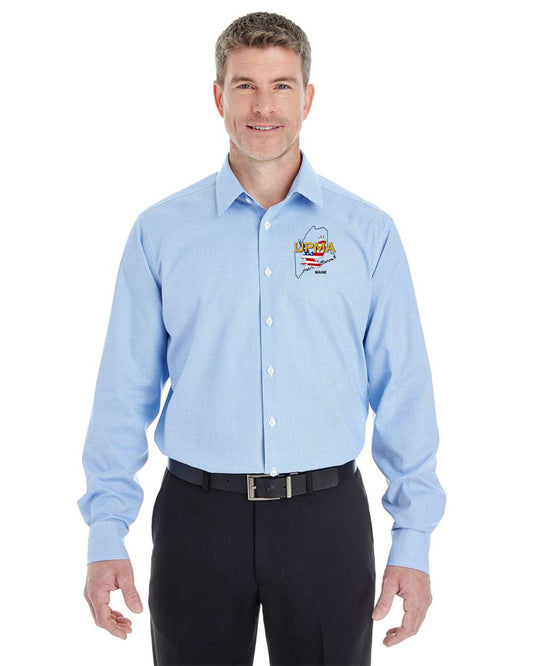 MAINE Logo Embroidered Men's Crown Collection® Broadcloth Woven Dress Shirt