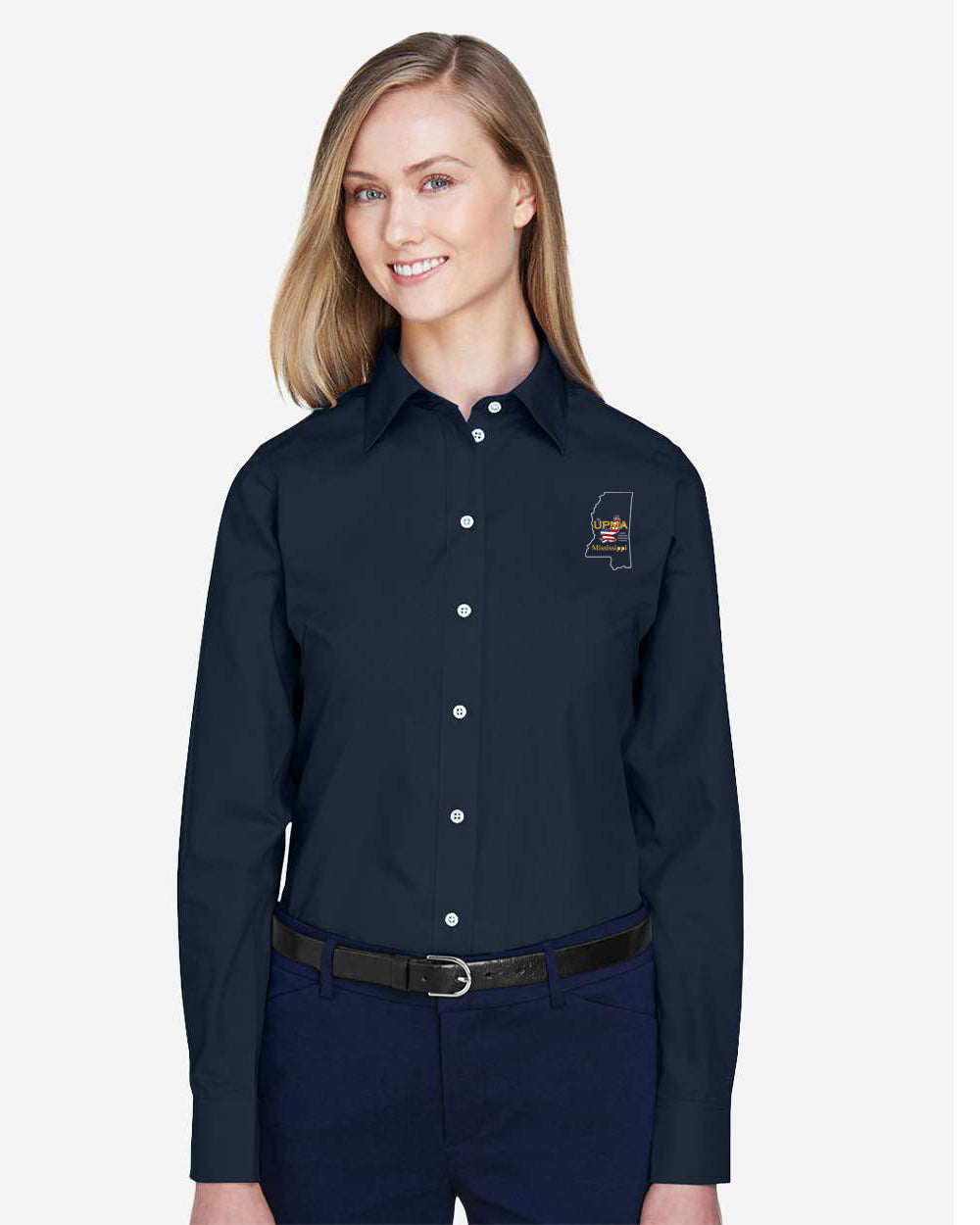 MISSISSIPPI Logo Embroidered Women's Crown Collection® Broadcloth Woven Dress Shirt
