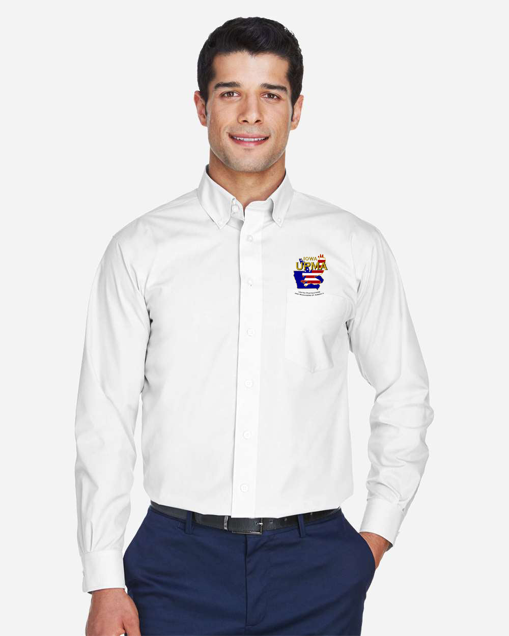 IOWA Logo Embroidered Men's Crown Collection® Broadcloth Woven Dress Shirt