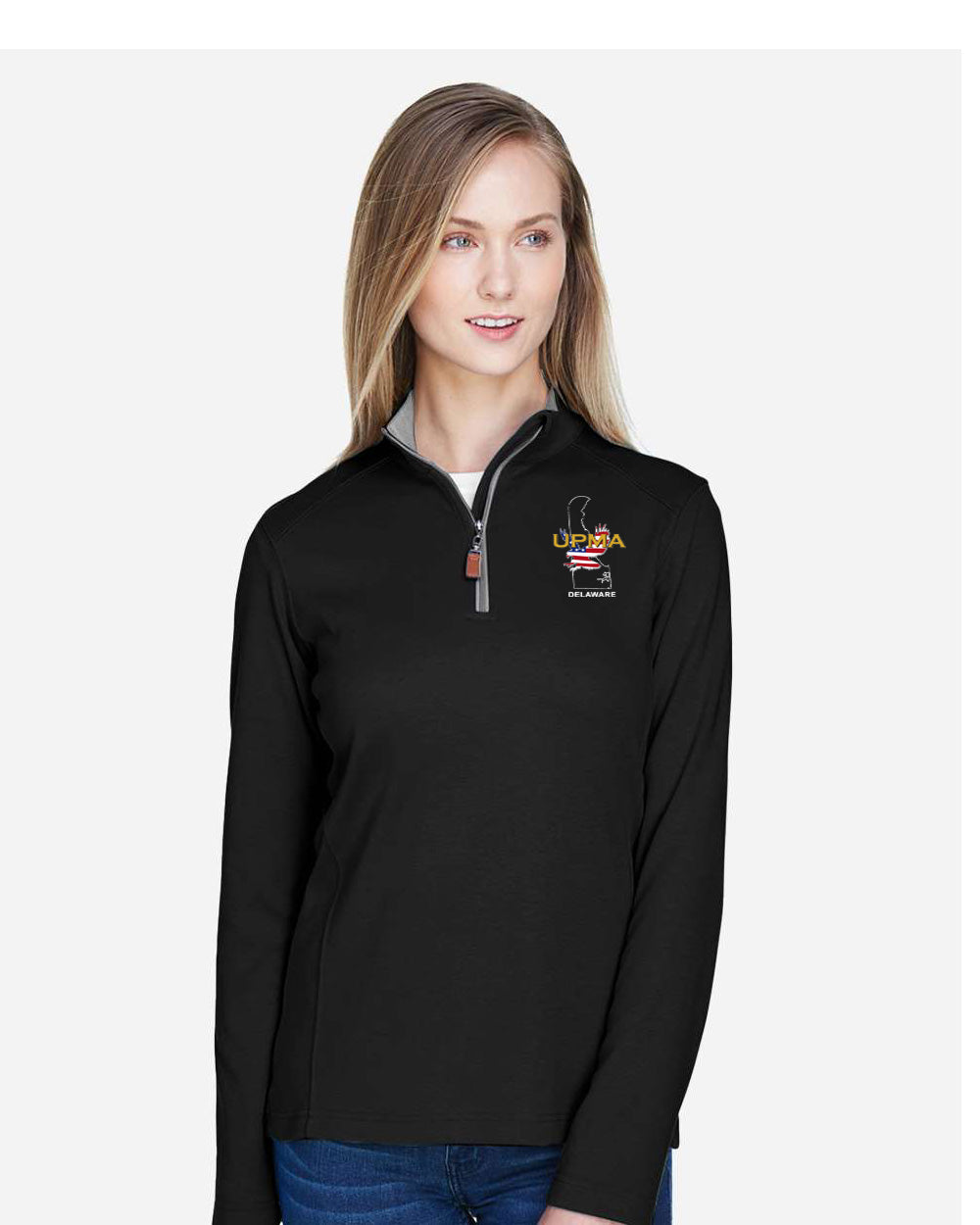 DELAWARE State Logo Ladies Embroidered Performance Quarter-Zip Pullover