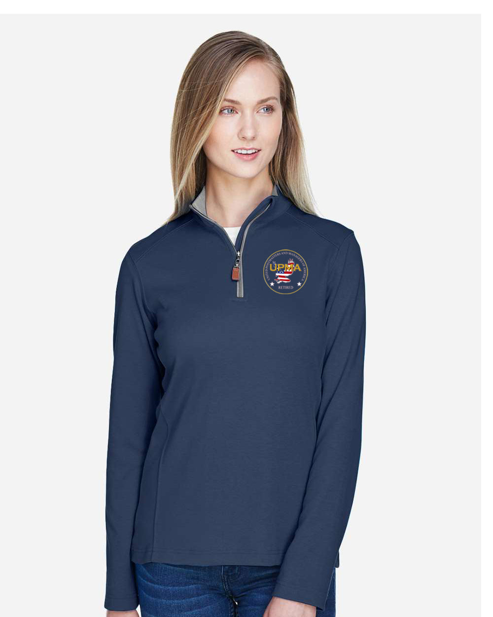 RETIRED  State Logo Ladies Embroidered Performance Quarter-Zip Pullover