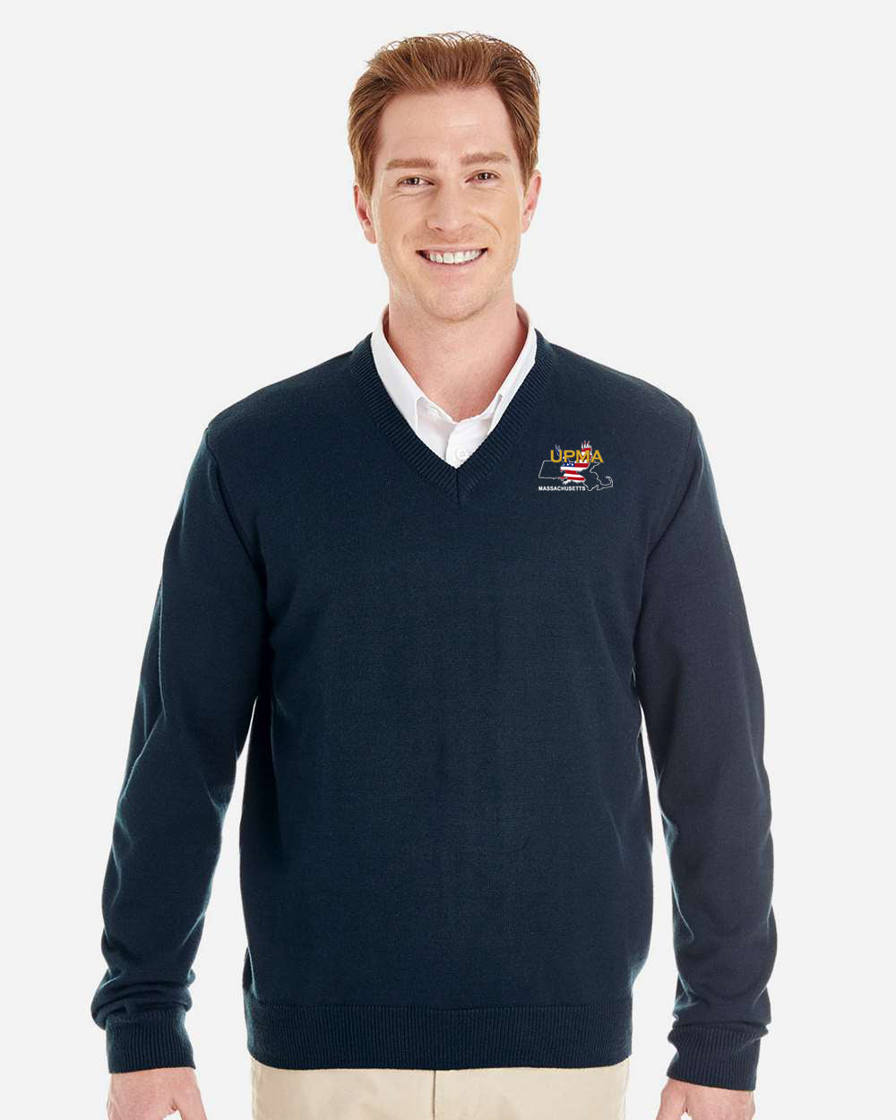 MASSACHUSETTS  Embroidered Unisex Pilbloc™ V-Neck Sweater